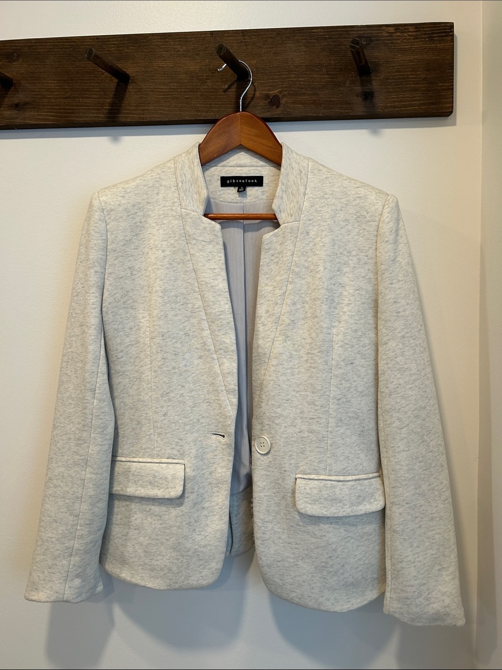 Lafayette 148 New York Heathered Light Gray Collarless Ponte Blazer